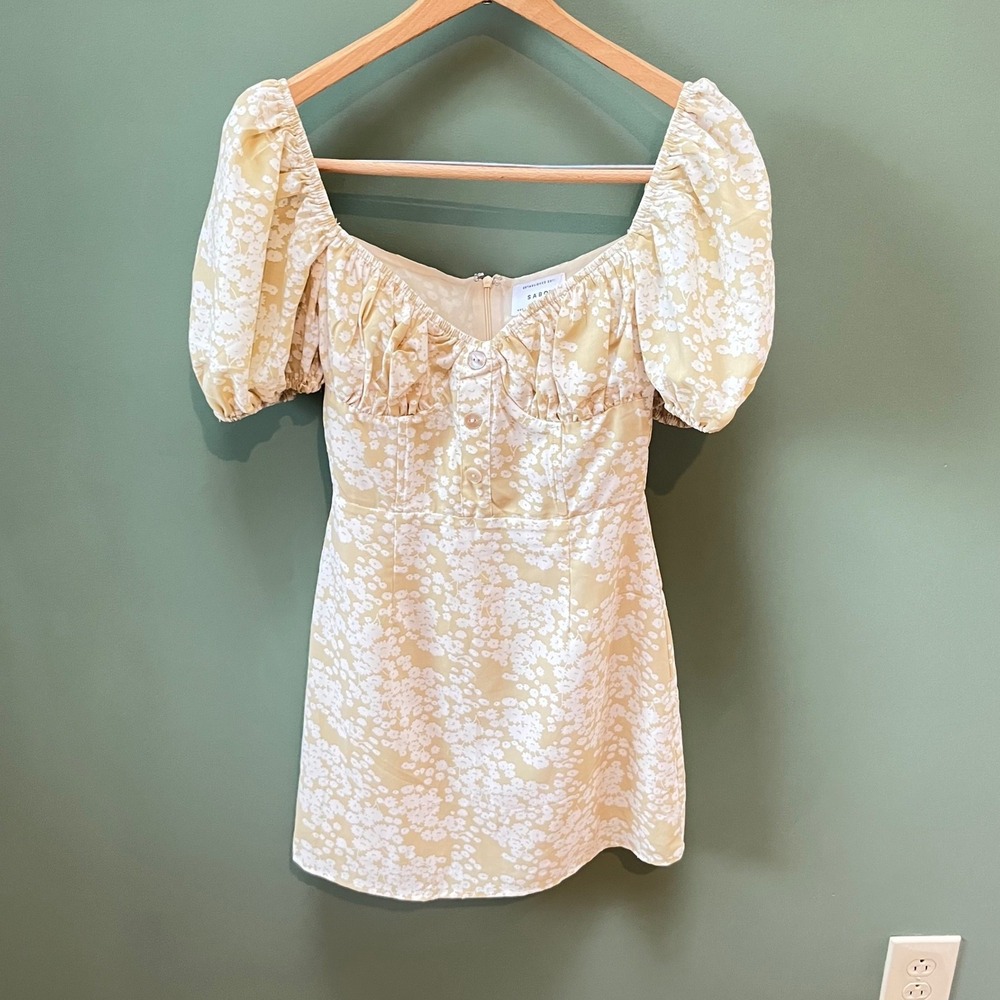 Sabo Skirt Yellow Floral Milkmaid Mini Dress Puff Sleeve XS